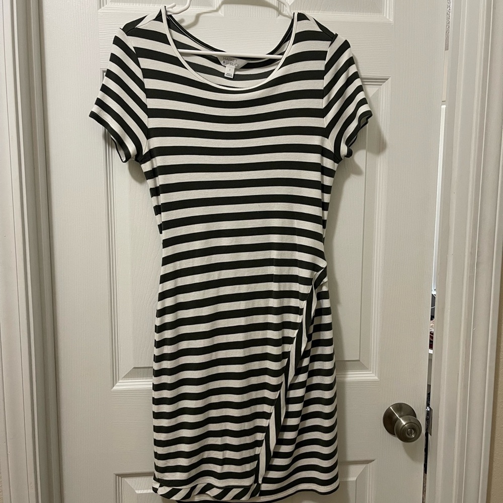 Market & Spruce Striped Olive and White Mini Dress